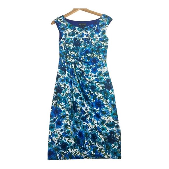 Connected Apparel Cap Sleeve Floral Print Knee Length Dress size 6 Blue‎ - Picture 1 of 6